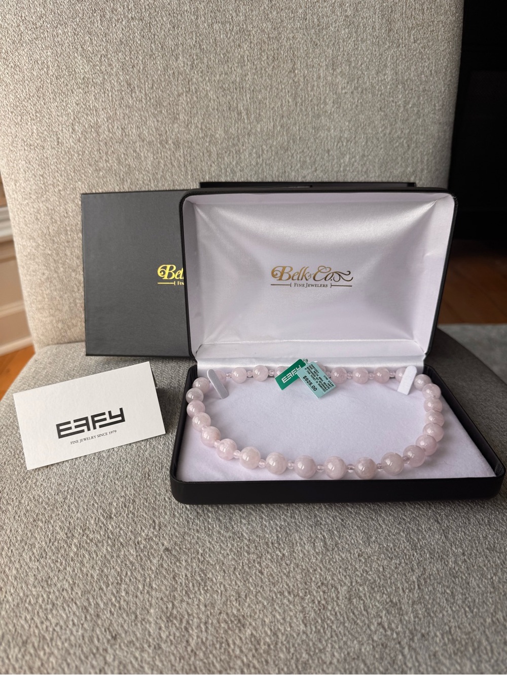 NWT MSRP 925 EFFY Pale Pink Morganite Bead Necklace with Belk & Co. Box